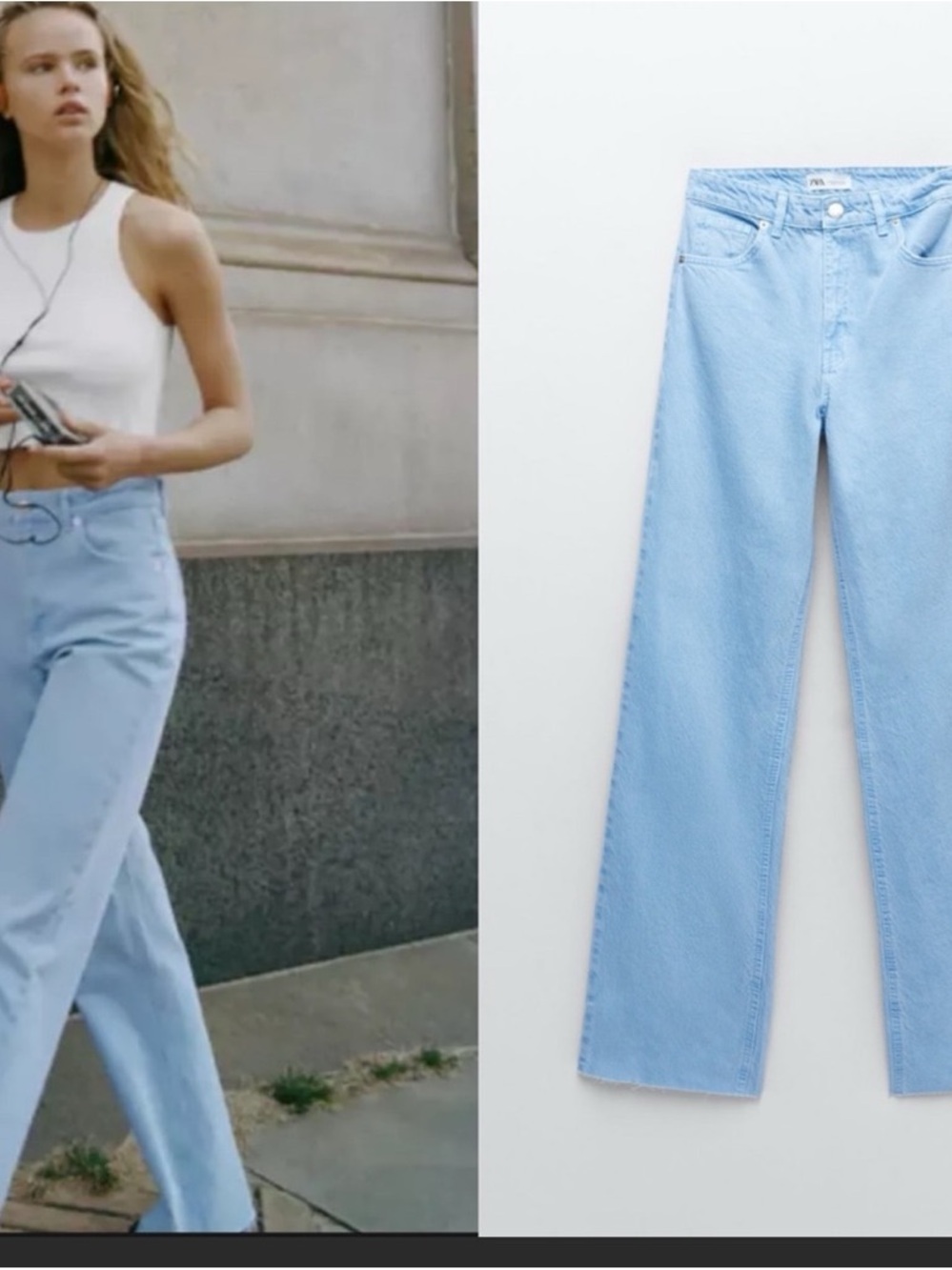 NWT Zara Light Blue High-Rise full length Wide Leg Jeans - Picture 2 of 2